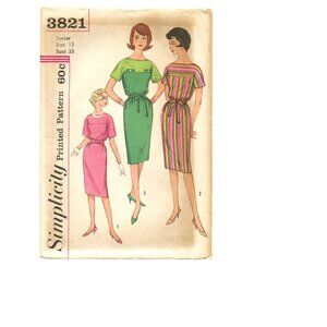Simplicity 3821 Sewing Pattern Junior Size 13 Bust 33 Pattern 1960s Dress Uncut